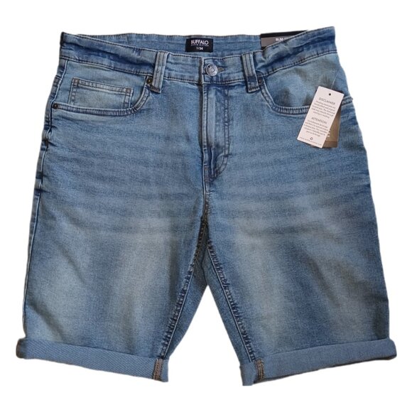 Buffalo David Bitton Size 34 Mens Denim Shorts Slim Straight Evan Blue Brand New - Picture 1 of 6